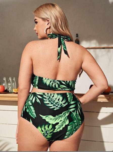 Naiste moodne kaheosaline kõrge vöökoha ja aplikatsiooniga ujumistrikoo