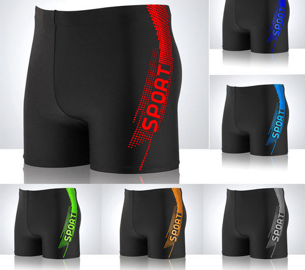 Meeste musta värvi ujumistrikoo pealdisega