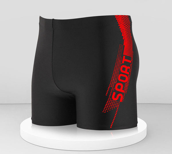 Meeste musta värvi ujumistrikoo pealdisega