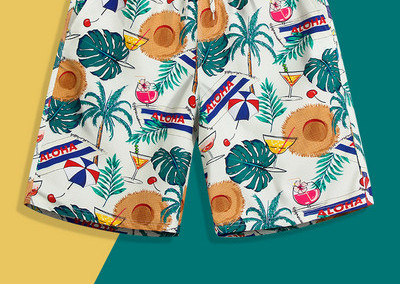 Värvilise aplikatsiooniga randa sobivad meeste vabad lühikesed püksid