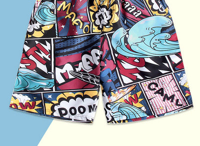 Värvilise aplikatsiooniga randa sobivad meeste vabad lühikesed püksid