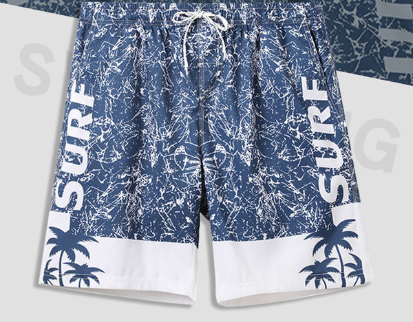 Värvilise aplikatsiooniga randa sobivad meeste vabad lühikesed püksid