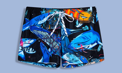 Férfi strand boxer színes nyomattal