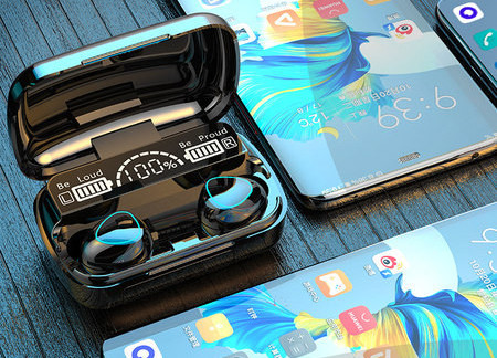 Vezeték nélküli Bluetooth headset dobozával