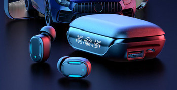 Безжични Bluetooth слушалки с кутия и сензорен дисплей