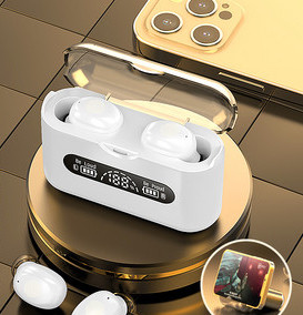 Vezeték nélküli Bluetooth headset dobozzal és érintésvezérléssel