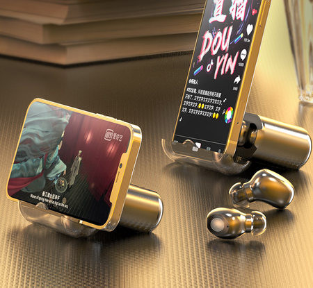 Vezeték nélküli Bluetooth headset dobozzal és érintésvezérléssel