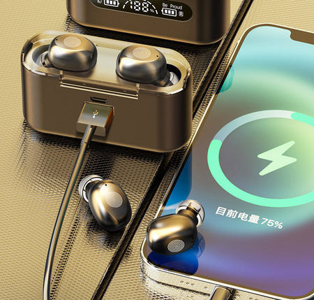 Vezeték nélküli Bluetooth headset dobozzal és érintésvezérléssel