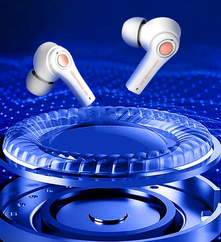 Ασύρματο ακουστικό bluetooth με κουτί σε λευκό και μαύρο