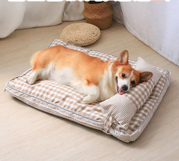 Υφασμάτινο καρό  χαλάκι  σκύλου με μαξιλάρι
