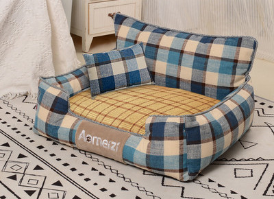 Карирано текстилно легло за кучета в три цвята