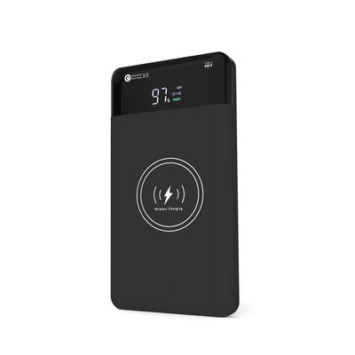 Безжично зарядно с батерия 10000 mAh захранване - ултра тънка компактна и преносима