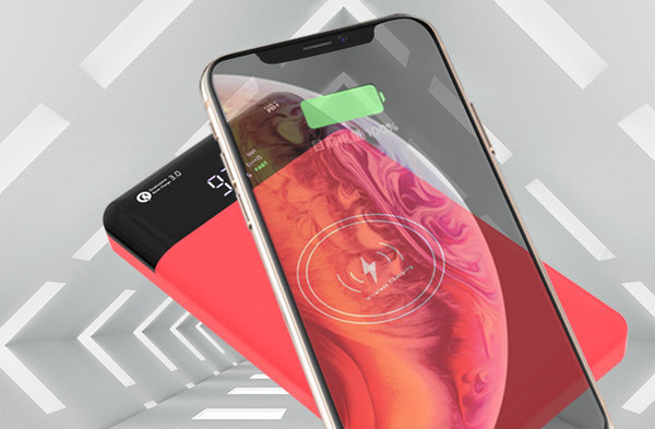 Безжично зарядно с батерия 10000 mAh захранване - ултра тънка компактна и преносима