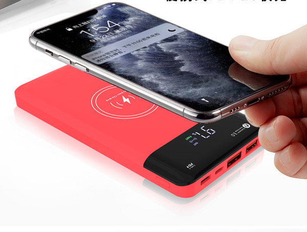 Безжично зарядно с батерия 10000 mAh захранване - ултра тънка компактна и преносима