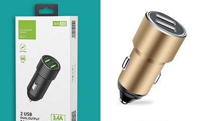 Fém autós töltő dupla USB porttal és gyorstöltési funkcióval 12V-24V