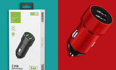 Fém autós töltő dupla USB porttal és gyorstöltési funkcióval 12V-24V