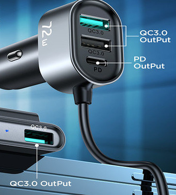 Зарядно устройство за кола с бързо зареждане и USB порт