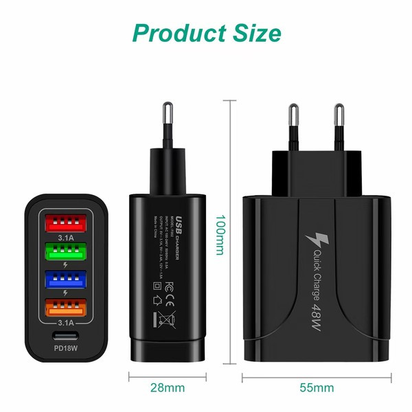5-u-1 mrežni punjač s 4 USB priključka