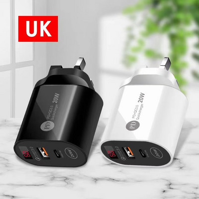 Hálózati töltő digitális kijelzővel és 2 USB porttal