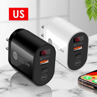 Hálózati töltő digitális kijelzővel és 2 USB porttal