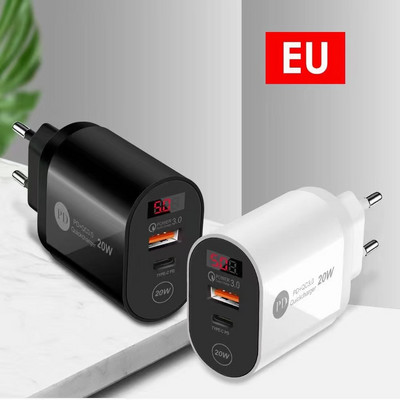 Hálózati töltő digitális kijelzővel és 2 USB porttal