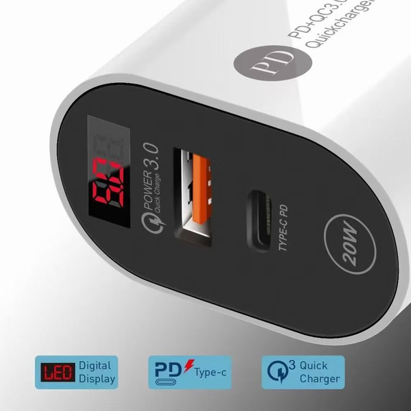 Мрежово зарядно устройство с цифров дисплей и 2 USB порта