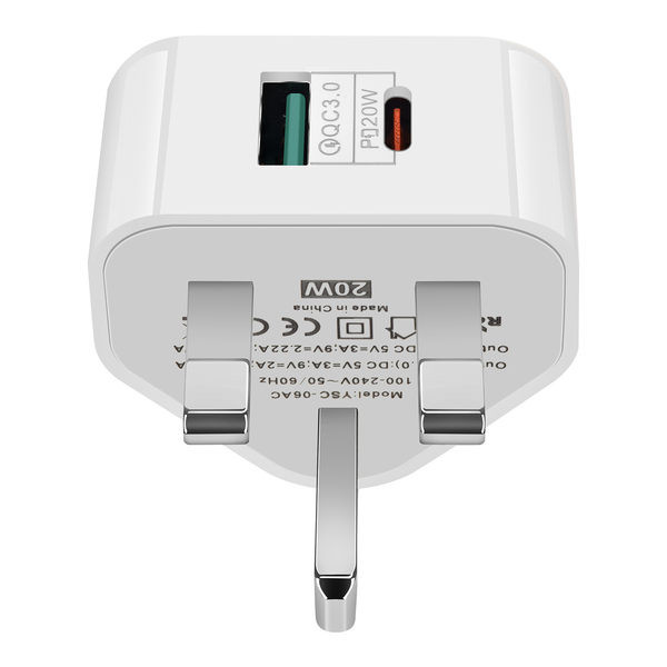 20W Мрежово зарядно устройство A+C Бързо зареждане с два порта тип-c 