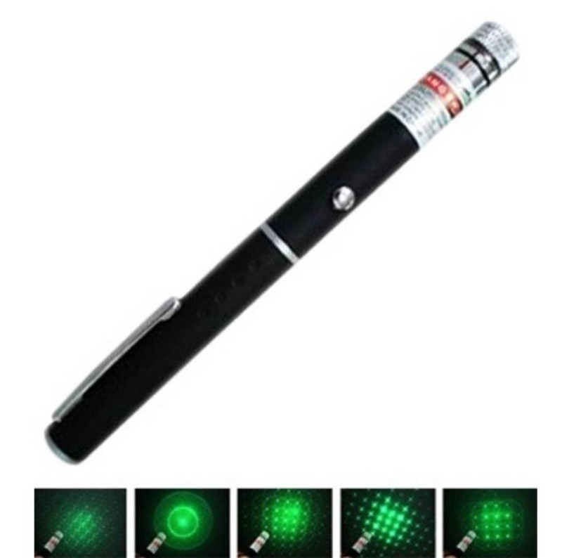 Лазерна показалка, Зелена, 5mW, 5 приставки, 2 батерии комплект
