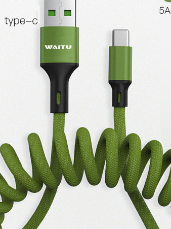 Пружинен USB кабел за бързо зареждане -Type c,Lightning,Micro