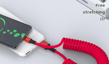 Пружинен USB кабел за бързо зареждане -Type c,Lightning,Micro
