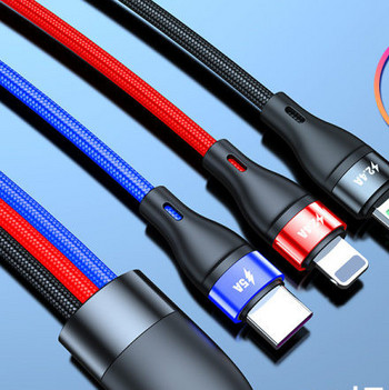 3в1 USB кабел за бързо зареждане -Type c,Lightning,Micro