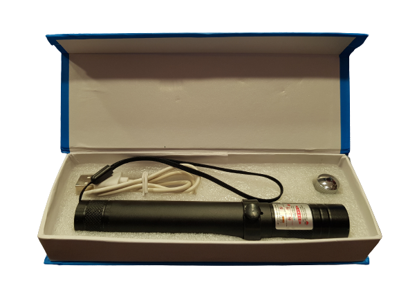 Лазерна показалка, Синя, 100mW, 1 приставка, USB зареждане