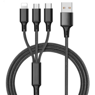 3in1 Micro USB + Type-C + Cablu de alimentare Lightning