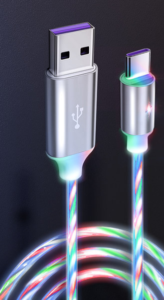 Светещ кабел за пренос на данни и бързо зареждане тип Type-C 