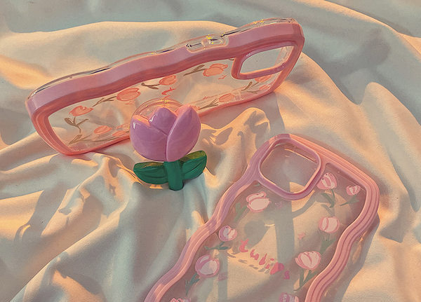 Прозрачен дамски силиконов калъф с 3D апликация лале