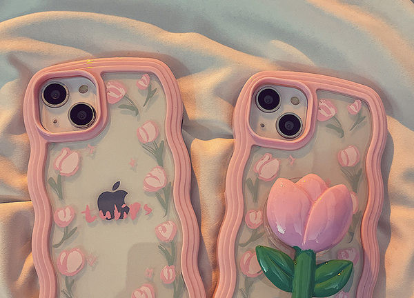 Прозрачен дамски силиконов калъф с 3D апликация лале