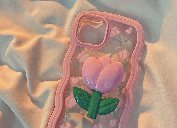 Прозрачен дамски силиконов калъф с 3D апликация лале