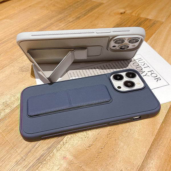 Husa din silicon de culoare solida cu suport pentru iPhone