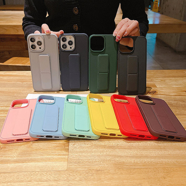 Husa din silicon de culoare solida cu suport pentru iPhone