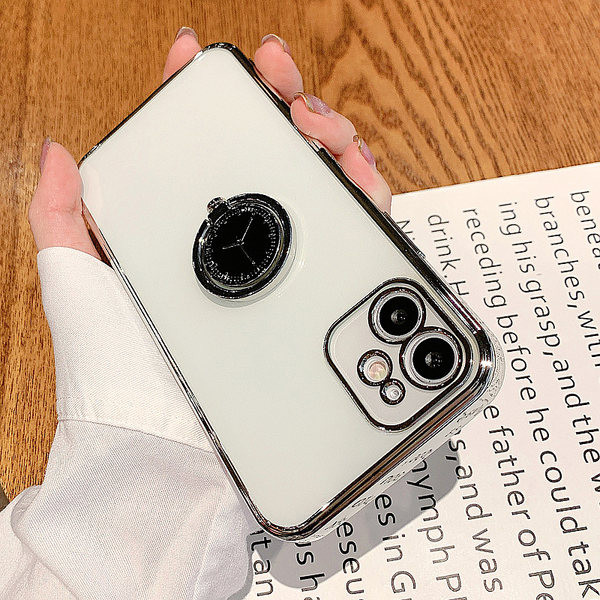 Husa transparenta din silicon pentru iPhone cu suport metalic