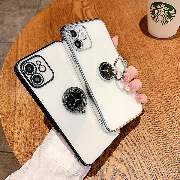 Husa transparenta din silicon pentru iPhone cu suport metalic