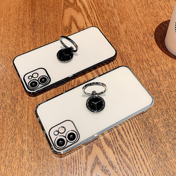 Husa transparenta din silicon pentru iPhone cu suport metalic