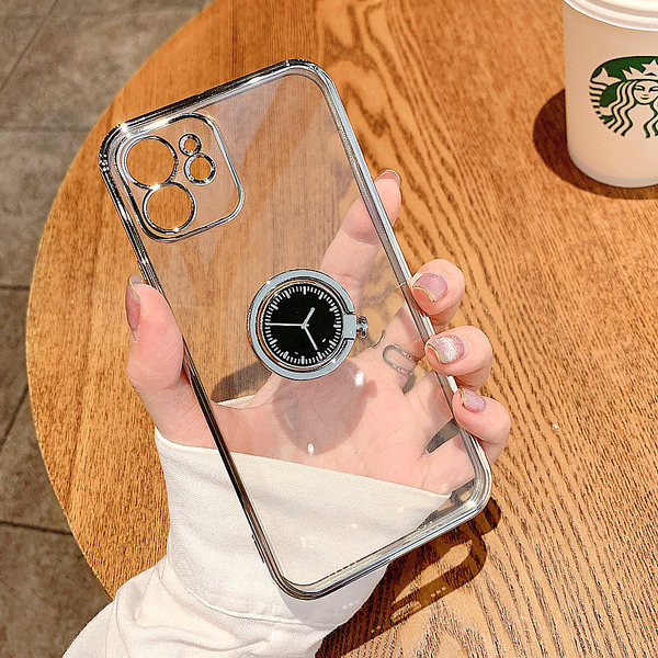 Husa transparenta din silicon pentru iPhone cu suport metalic