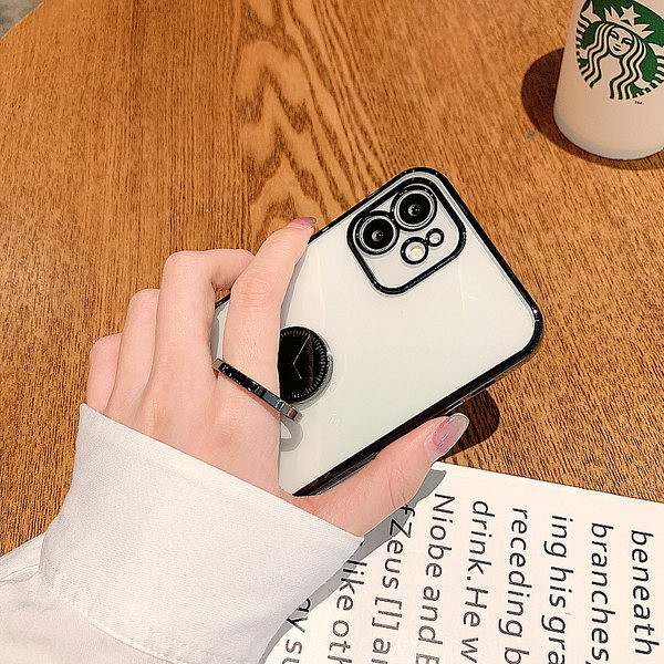 Husa transparenta din silicon pentru iPhone cu suport metalic