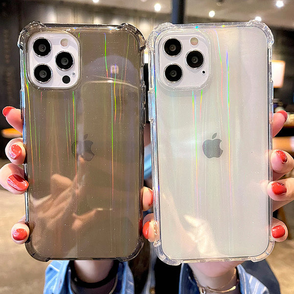 Läbipaistev läikivate elementidega iPhone ümbris