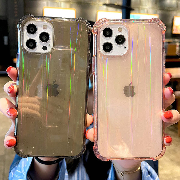 Läbipaistev läikivate elementidega iPhone ümbris