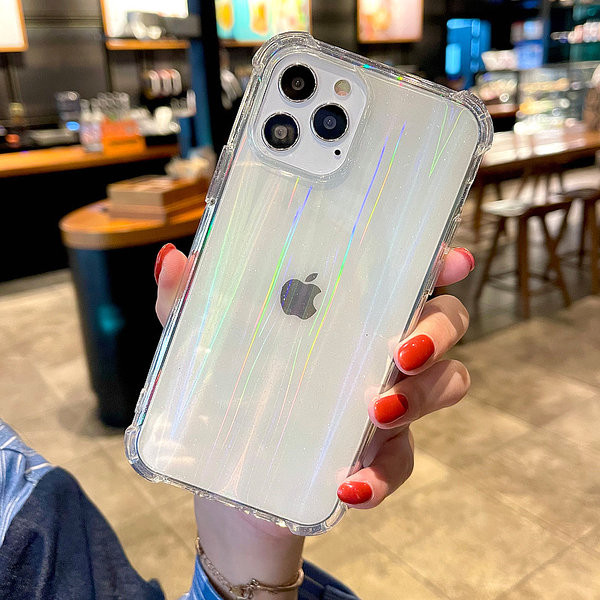 Läbipaistev läikivate elementidega iPhone ümbris