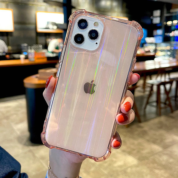 Läbipaistev läikivate elementidega iPhone ümbris