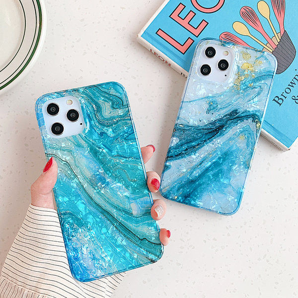 Husa din silicon cu particule stralucitoare si efect de marmura pentru iPhone