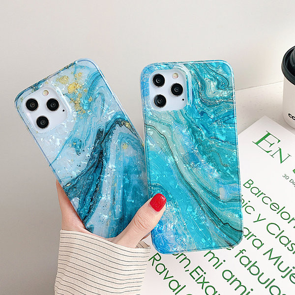 Husa din silicon cu particule stralucitoare si efect de marmura pentru iPhone